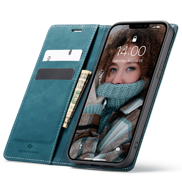 Spacecase Plånboksfodral Till Iphone 13 Blåt Skydd Med Fickor