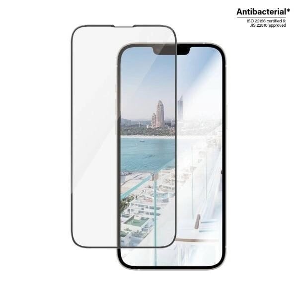 PanzerGlass Ultra-Wide Fit antibakterielt herdet glass med antirefleks og stativ for iPhone 14 Plus / 13 Pro Max