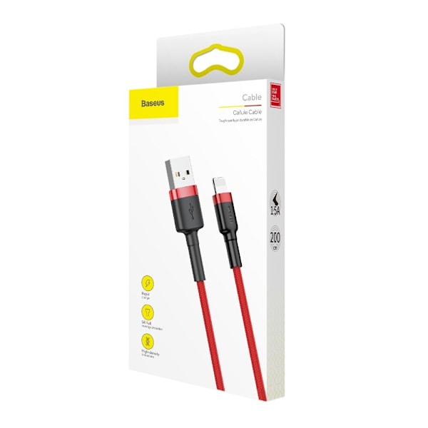 Baseus Cafule-kabel slitesterk nylonkabel USB / Lightning QC3.0 1,5A 2M rød (CALKLF-C09)