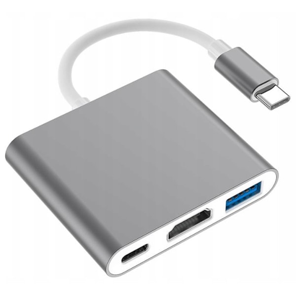 Adapter, 3 og 1, USB Type C, HDMI, Space Grey, Co2