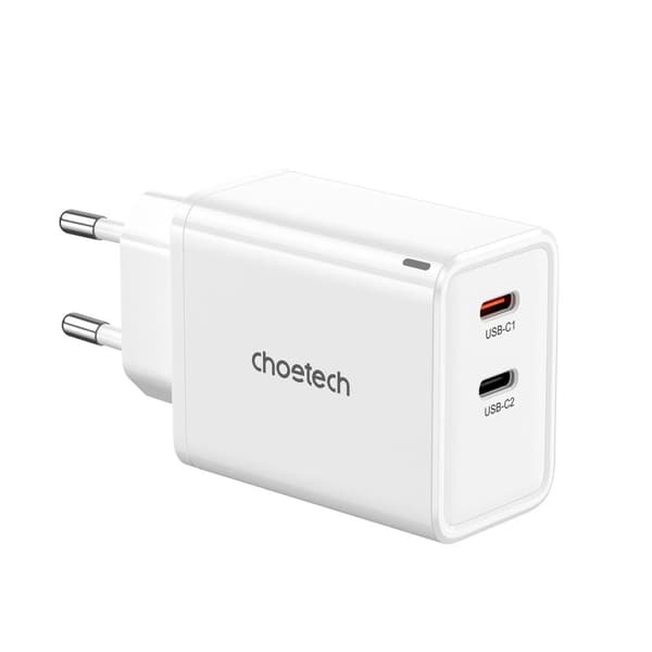 Choetech PD6013 2x USB-C PD 65W GaN Vegglader - Hvit