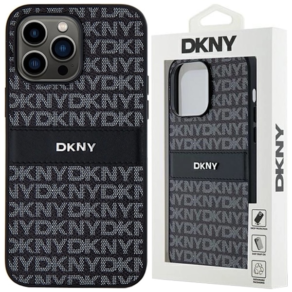 DKNY Leather Mono Stripe & Metal Logo beskyttelsesdeksel til iPhone 14 Pro - svart