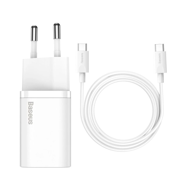 Baseus Si USB-C 25W 3A hurtiglader USB-C / USB-C med 1m kabel - hvit