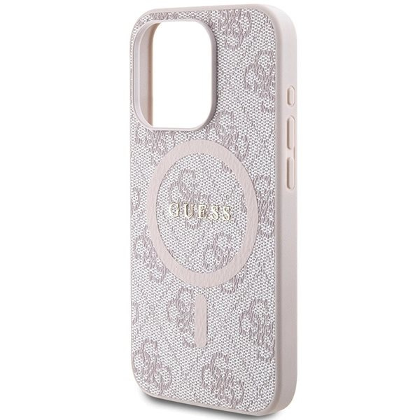 Guess 4G Collection Leather Metal Logo MagSafe-deksel til iPhone 15 Pro - Rosa