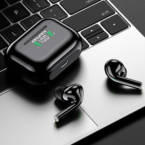 AWEI Bluetooth 5.1 T29P TWS hörlurar + dockningsstation svart/svart