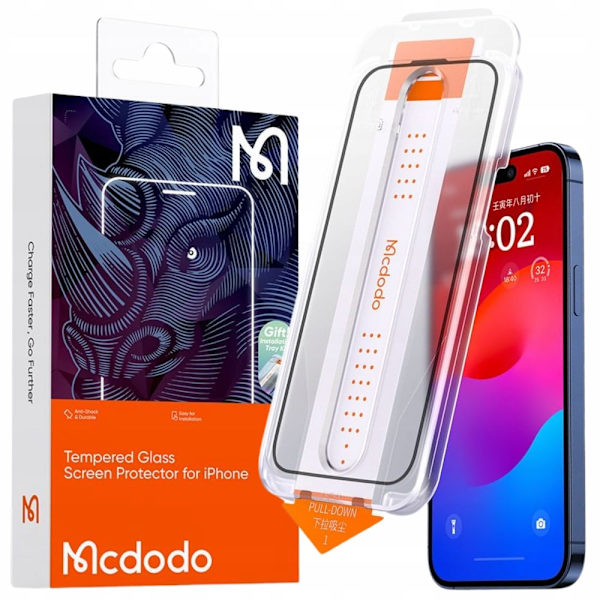 MCDODO EZ PASTE HEARTS GLAS STARKT GLAS IPHONE 15 PRO MAX-FODRAL