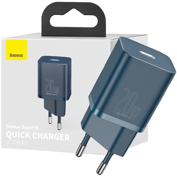 Baseus Super Si 1C rask USB Type C-lader 20 W Strømforsyning blå (CCSUP-B03)