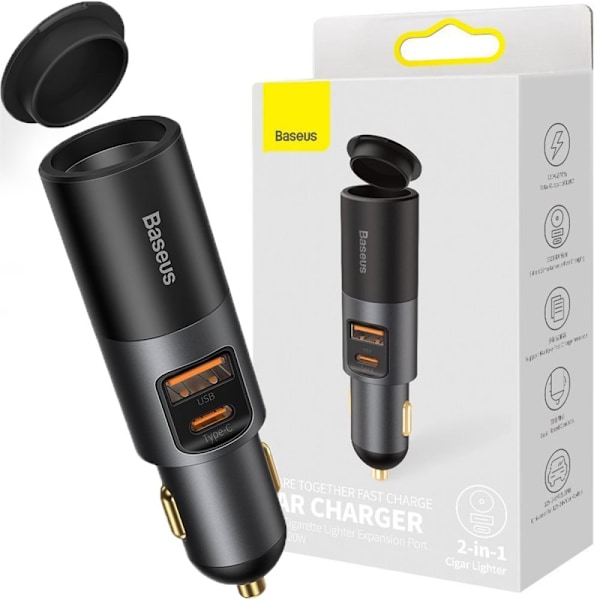 Baseus Share Together billader USB / USB Type C / sigarettennertilkobling 120W Quick Charge Power Delivery grå (CCBT-C0G) Grå