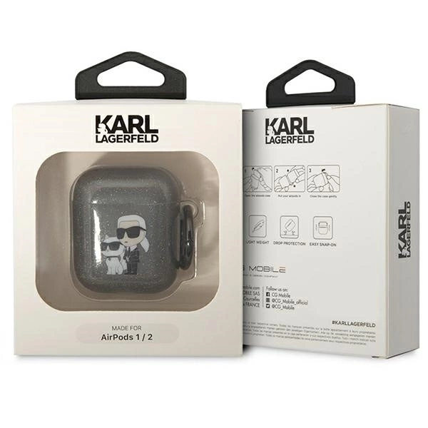 KARL LAGERFELD GLITTER KARL&CHOUPETTE ETUI TIL AIRPODS 1/2 - SORT