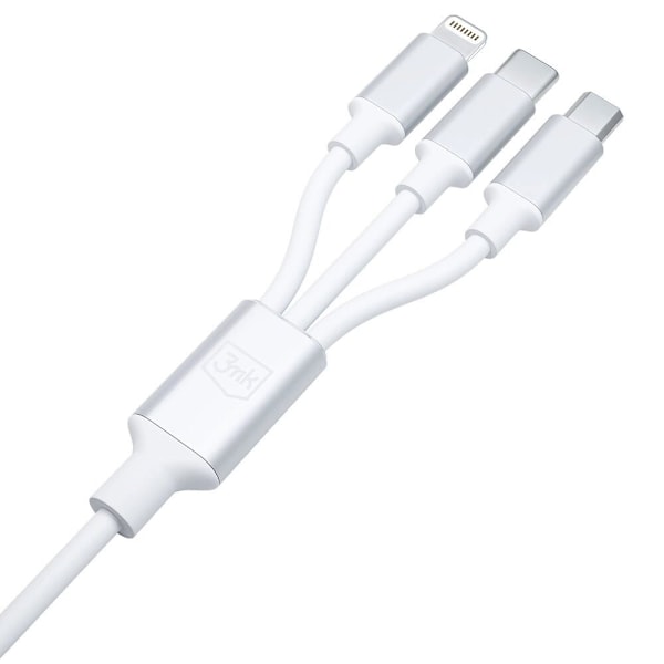 3mk Hyperkabel 3in1 USB-A - USB-C / USB-C - mikro-USB - Lightning 1,5 m - hvit