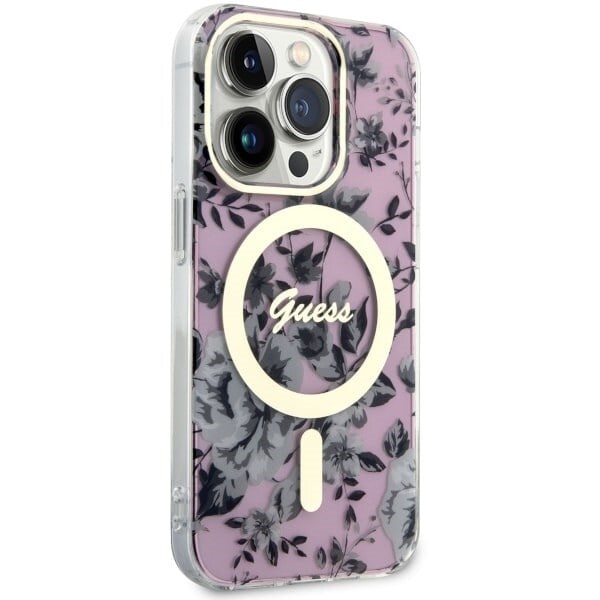 Guess GUHMP14LHCFWSP-deksel til iPhone 14 Pro - rosa Flower MagSafe