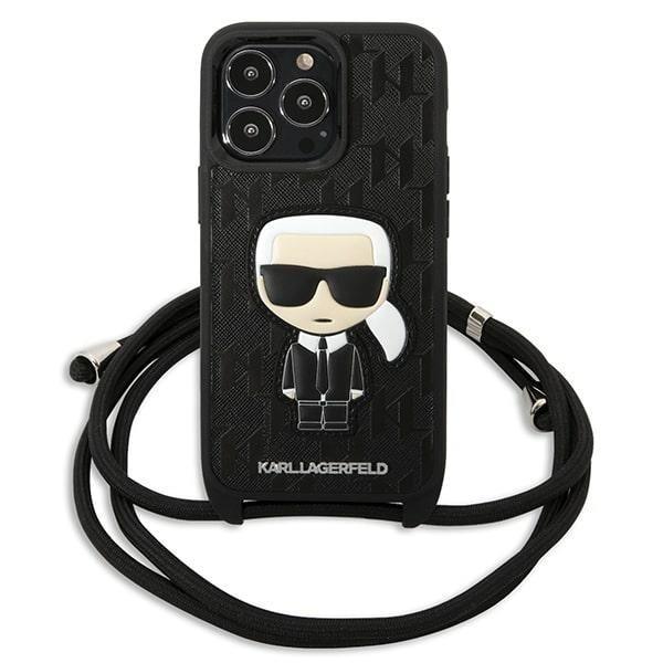Karl Lagerfeld KLHCP13LCMNIPK iPhone 13 Pro / 13 6,1" hårdfodral svart/svart Läder Monogram Patch och sladd Iconik