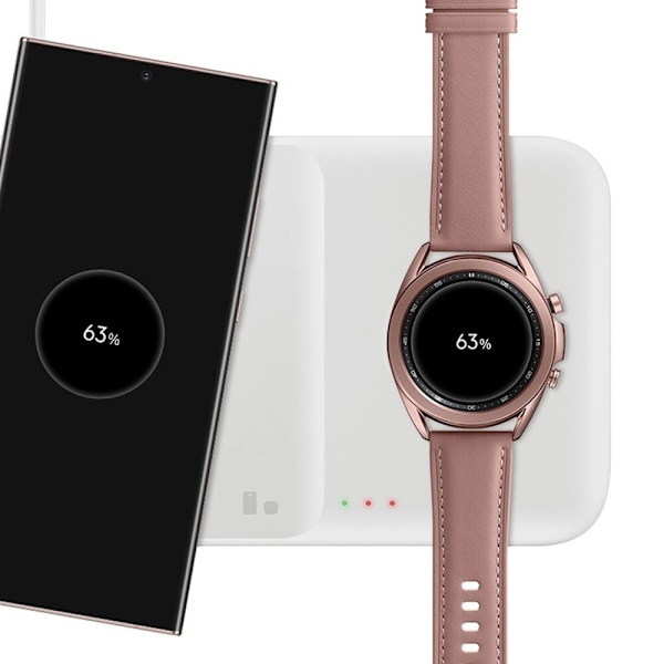 Samsung Trio EP-P6300TWEGEU 3in1 induktiv lader for telefon / Galaxy Watch / Buds - hvit + nettlader + kabel
