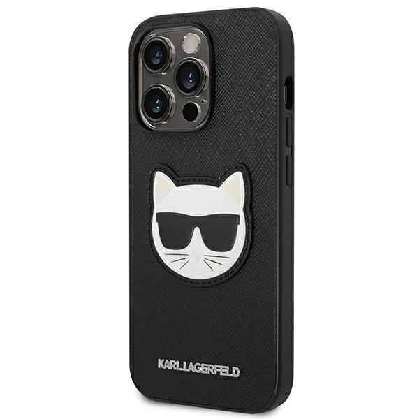 KARL LAGERFELD SAFFIANO CHOUPETTE HEAD PATCH COVER TIL IPHONE 14 PRO - SORT