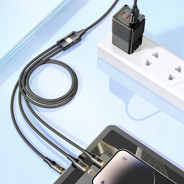 MCDODO USB-KABEL 3IN1 SNABBLADDNING USB-C LIGHTNING MICRO USB 6A 100W 1M