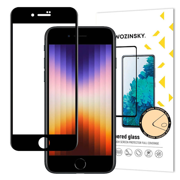 WOZINSKY SUPER DURABLE FULL GLUE FULDSKÆRMS HÆRDET GLAS MED RAMMEETUI VENLIG IPHONE SE 2022 / SE 2020 / IPHONE 8 / IPHONE 7 SORT
