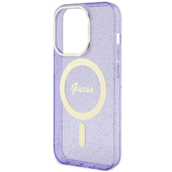 Guess GUHMP14XHCMCGU-deksel til iPhone 14 Pro Max 6.7 lilla/lilla hardt deksel Glitter Gold MagSafe