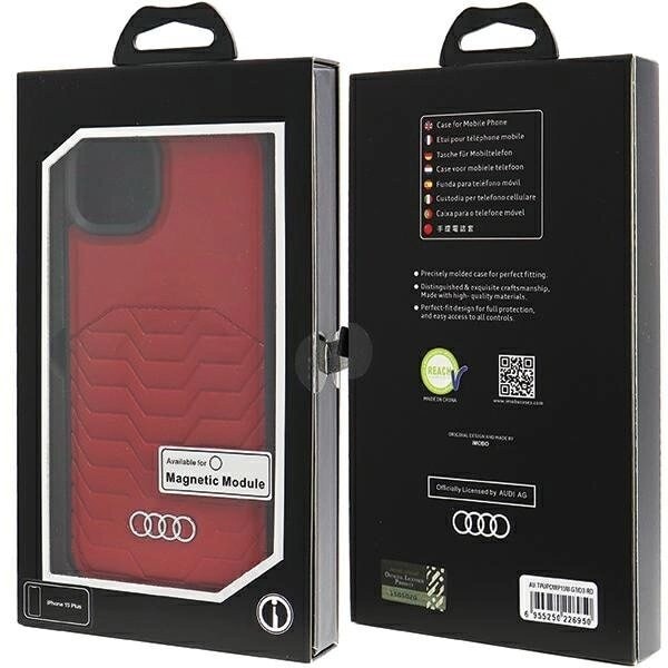 AUDI SYNTETISK LÆDER TASKE MED MAGSAFE TIL IPHONE 15 PLUS / 14 PLUS - RØD