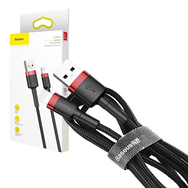 Baseus Cafule-kabel slitesterk nylonkabel USB / Lightning QC3.0-kabel 2,4A 0,5M svart og rød (CALKLF-A19)