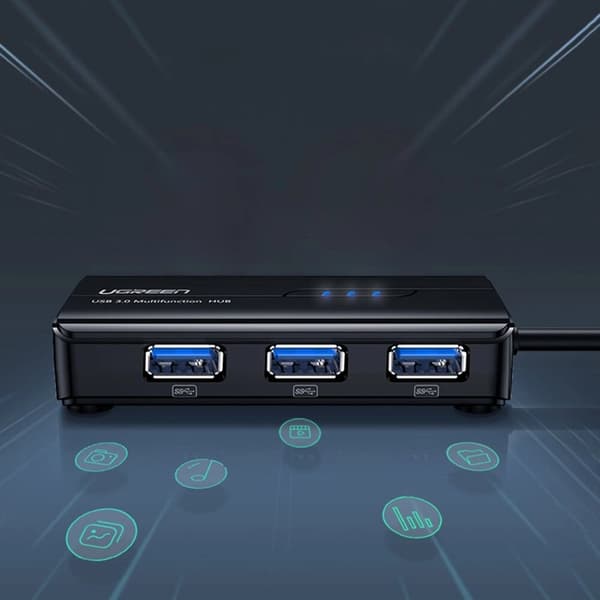 UGREEN NETVÆRKSDAPTER USB-A / RJ45 1000 MBPS HUB 3X USB 3.0 SORT
