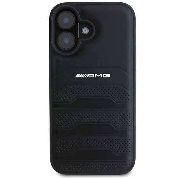AMG AMHCP16SGSEBK iPhone 16 6,1" svart/svart hårdfodral Läder Präglade linjer Svart logotyp