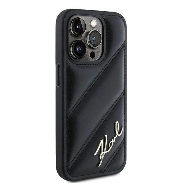 KARL LAGERFELD DIAGONAL QUILTED SCRIPT COVER TIL IPHONE 15 PRO - SORT