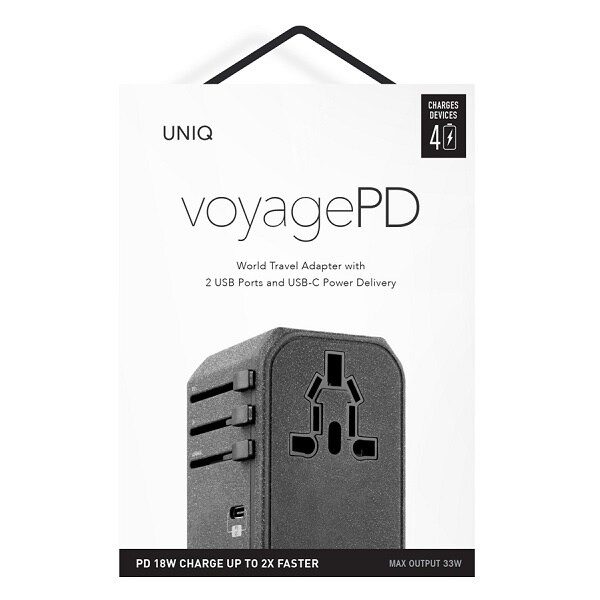 En unik gutt. til nettverket. Voyage World Adapter 33W + 2xUSB + PD 18W + QC 3.0 - grå (LITHOS Collective)