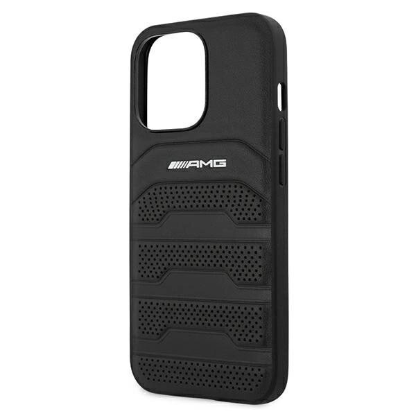 AMG AMHCP13LGSEBK fodral för iPhone 13 Pro / 13 - svarta läderpräglade linjer
