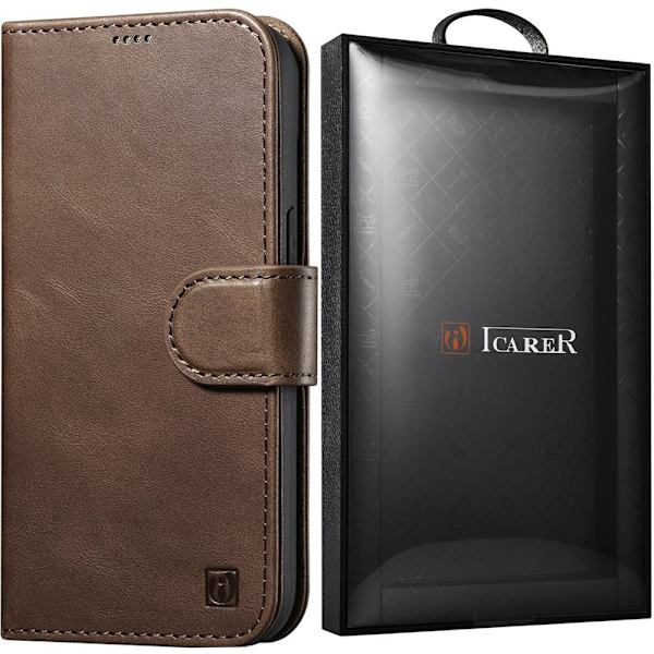 ICARER CASE CASE LÆDERCOVER TIL IPHONE 14 PRO MAX BRUN