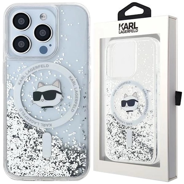 Karl Lagerfeld Liquid Glitter Choupette Head MagSafe-deksel til iPhone 14 Pro - gjennomsiktig