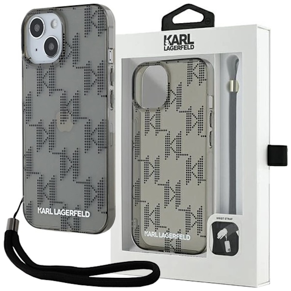 Karl Lagerfeld IML Mono KL Pattern & Cord deksel iPhone 15 / 14 / 13 - svart