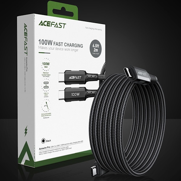Acefast-kabel USB Type C - USB Type C 2m, 100W (20V/5A) grå (C4-03 deep space grey)