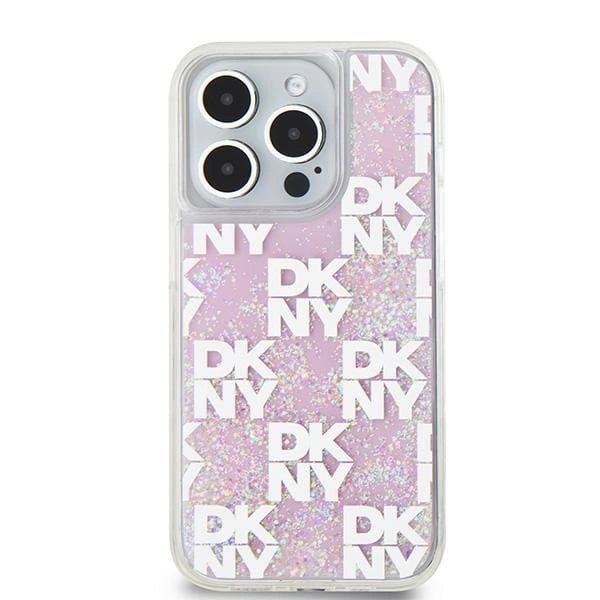 DKNY Liquid Glitter Multilogo beskyttelsesdeksel til iPhone 15 Pro - rosa