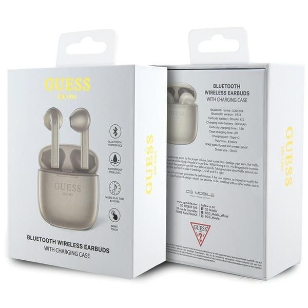 Guess GUTWST26PSD TWS Bluetooth-hodetelefoner + Dock - Gold Classic EST-logo