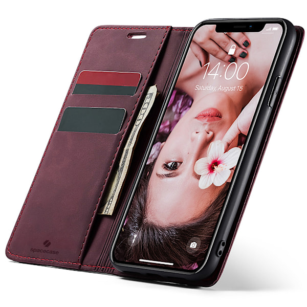 Spacecase Pålbocksväska För Iphone Xr Läderfodral För Telefon Rött
