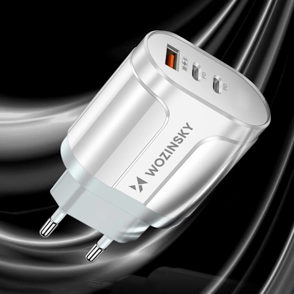 Wozinsky WWCUCW 60W väggladdare 2x USB-C 1xUSB-A QC - vit