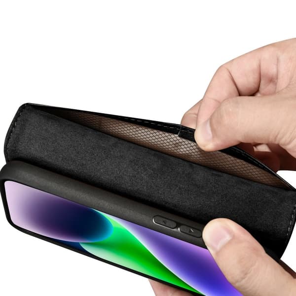 ICARER CASE CASE HOUSING COVER LÆDERCASE TIL IPHONE 14+ SORT