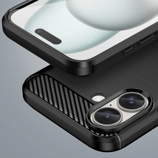 CARBON CASE SILIKONE ETUI TIL IPHONE 16 PLUS - SORT