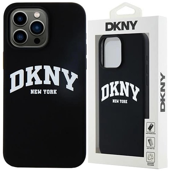 DKNY flytende silikon Hvittrykt logo MagSafe-deksel til iPhone 13 Pro Max - Svart