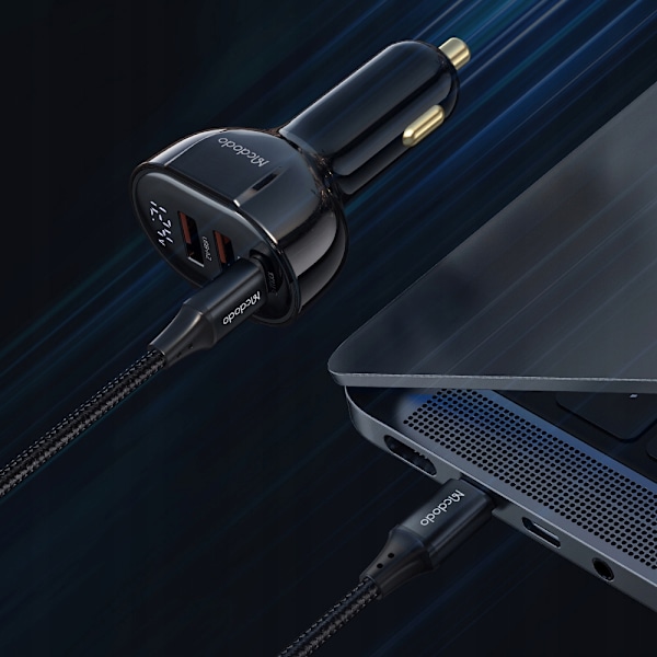 MCDODO KRAFTFULL SNABBLADDARE FÖR BIL MED MÄTARE 3XUSB USB-C 128W LED