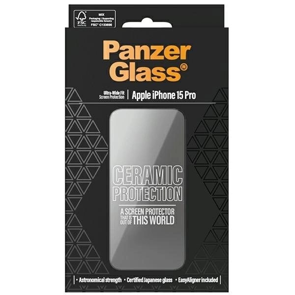 PanzerGlass Ceramic Protection keramisk glass til iPhone 15 Pro med holder