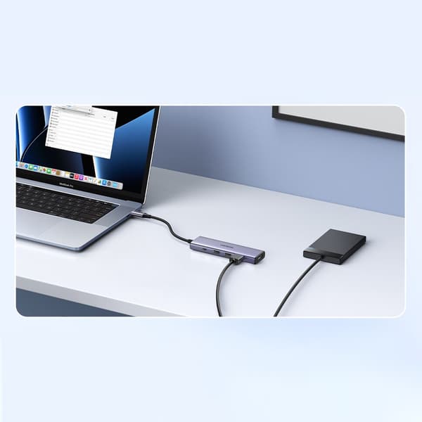 Multifunksjonell HUB 5in1 USB-C - HDMI 1.4 / 3 x USB-A / USB-C PD 100W Ugreen CM511 - grå