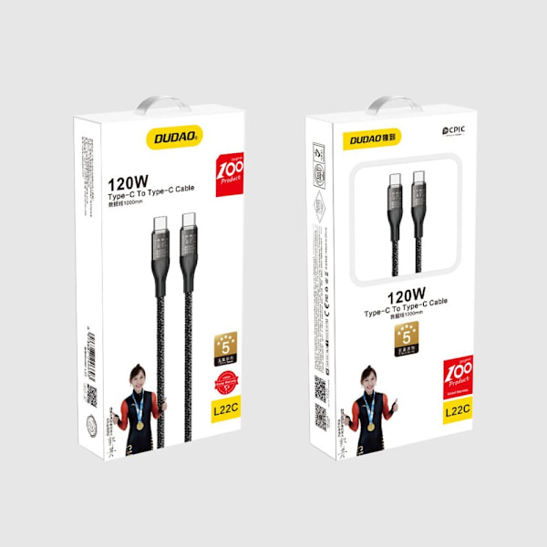 Hurtigladekabel 120W 1m USB-C - USB-C Dudao L22C - grå