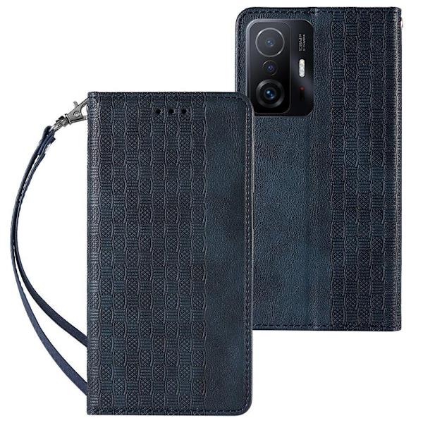 Magnet Strap Case Veske for Xiaomi Redmi Note 11 lommebokbeskyttelse + Mini Nøkkelbånd anheng blå