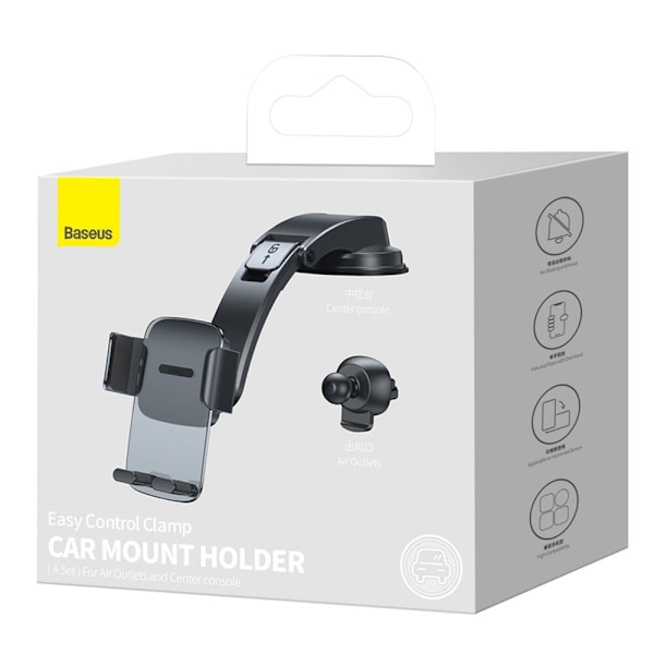 BASEUS 2IN1 BILHOLDER TIL COCKPIT/DASHBOARD OG GRILL, VENT, SORT