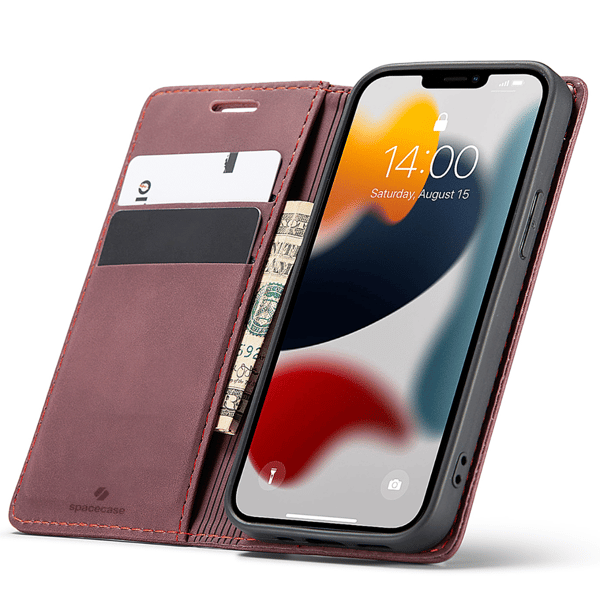 Spacecase Pålbocksväska För Iphone 13 Mini Rött Läderfodral