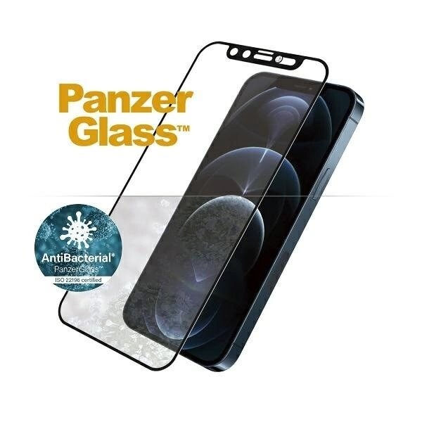 PANZERGLASS E2E MICROFRACTURE ANTIBAKTERIELT GLAS MED KAMERACOVER MED SWAROVSKY CRYSTAL TIL IPHONE 12 PRO MAX - MED SORT RAMME