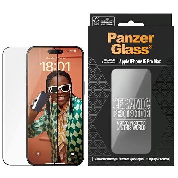PANZERGLASS CERAMIC PROTECTION KERAMISK GLAS TIL IPHONE 15 PRO MAX MED POSITIONER