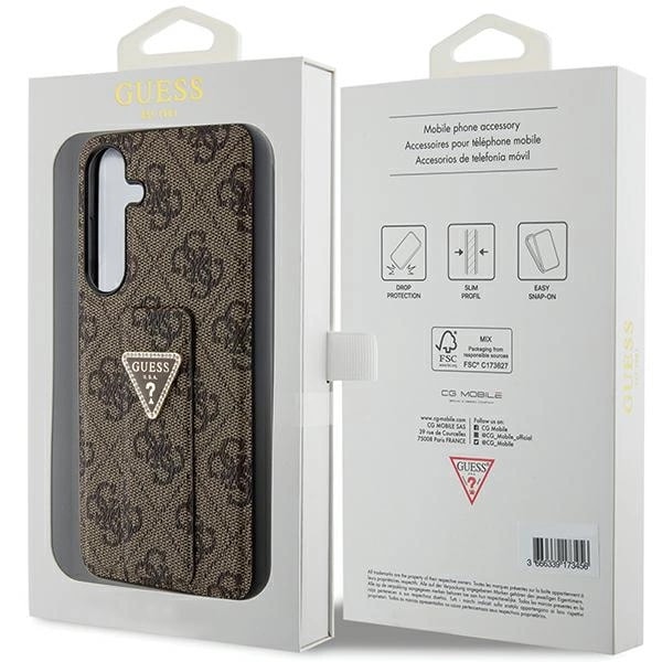 GUESS GRIP STAND 4G TRIANGLE STRASS ETUI TIL SAMSUNG GALAXY S24+ - BRUN