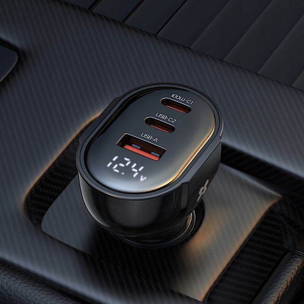 MCDODO KRAFTFULL SNABBLADDARE FÖR BIL MED MÄTARE 3XUSB USB-C 128W LED